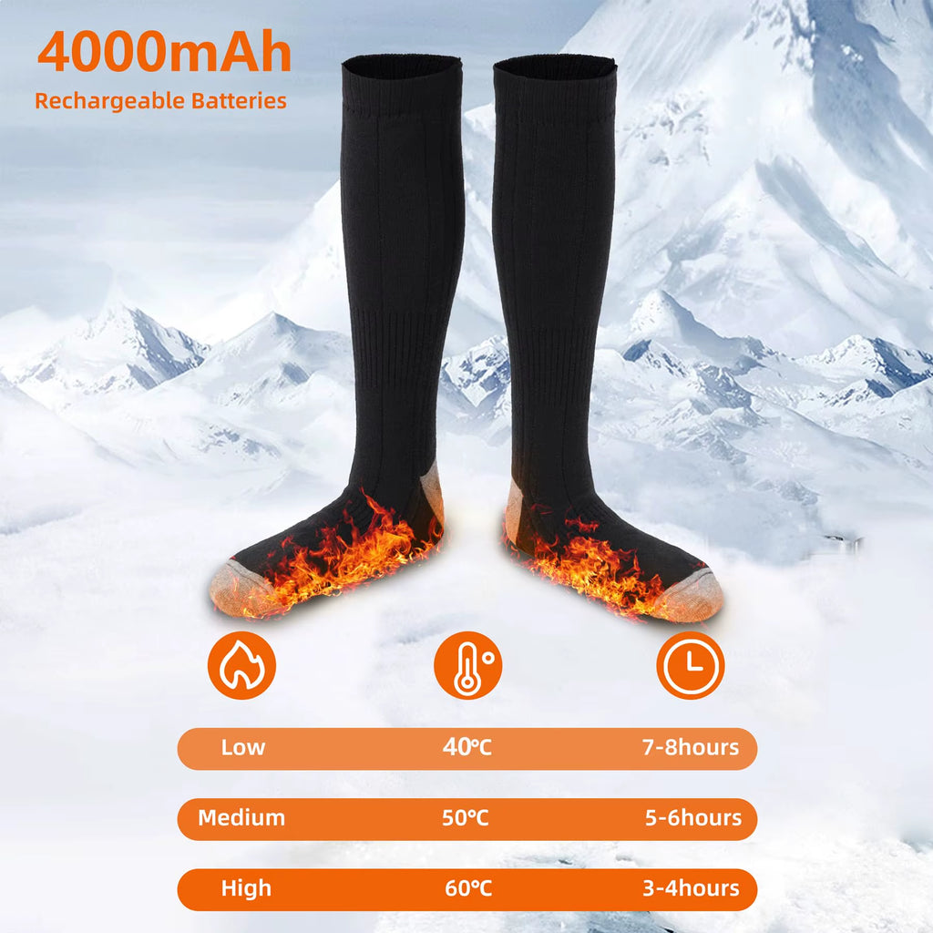 USB Rechargeable Electric Heated Socks 3 Heating Modes Winter Socks Outdoor Skiing Foot Warmer Heating Socks for Men/Women