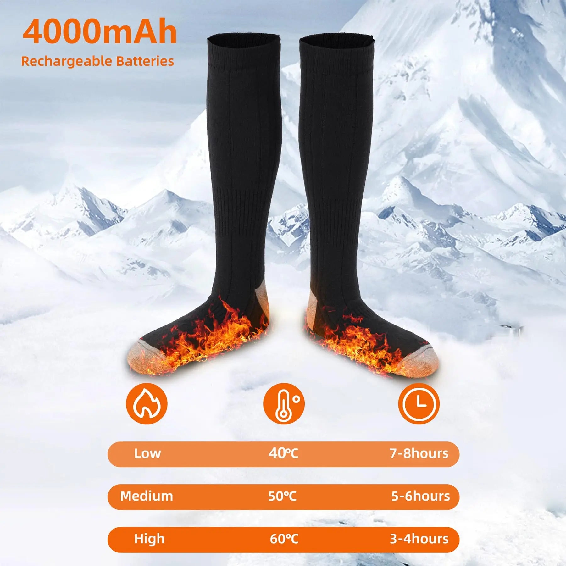 USB Rechargeable Electric Heated Socks 3 Heating Modes Winter Socks Outdoor Skiing Foot Warmer Heating Socks for Men/Women