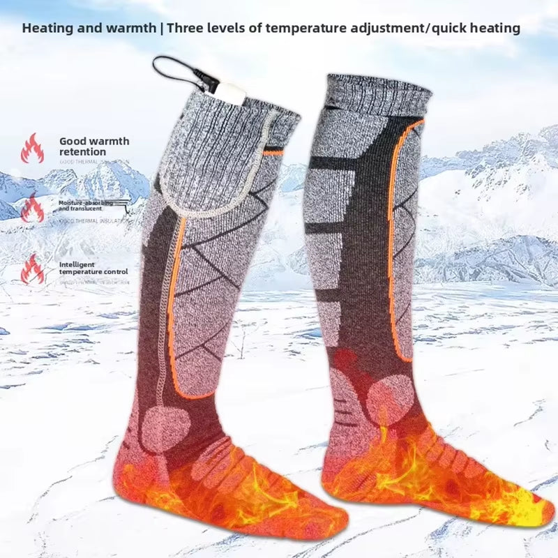 USB Rechargeable Electric Heated Socks 3 Heating Modes Winter Socks Outdoor Skiing Foot Warmer Heating Socks for Men/Women